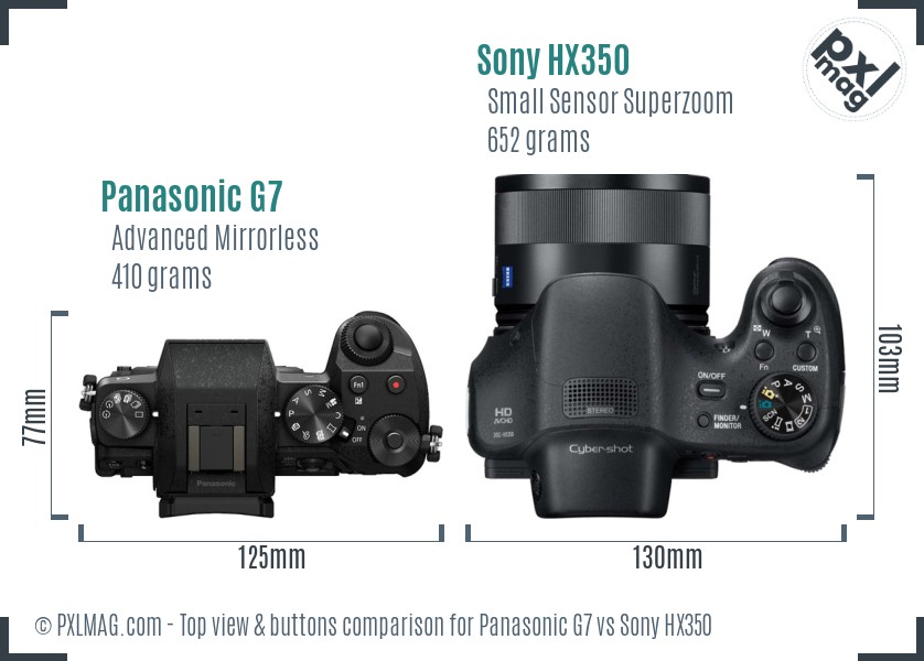 Panasonic G7 vs Sony HX350 top view buttons comparison