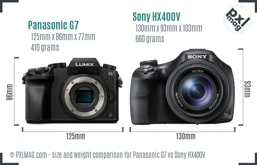 Panasonic G7 vs Sony HX400V size comparison