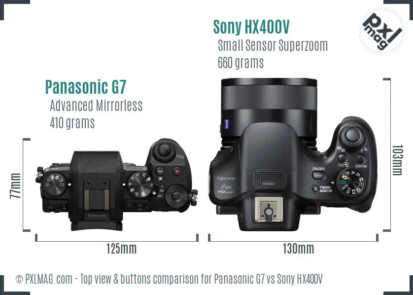 Panasonic G7 vs Sony HX400V top view buttons comparison