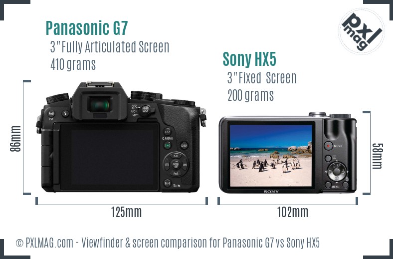 Panasonic G7 vs Sony HX5 Screen and Viewfinder comparison
