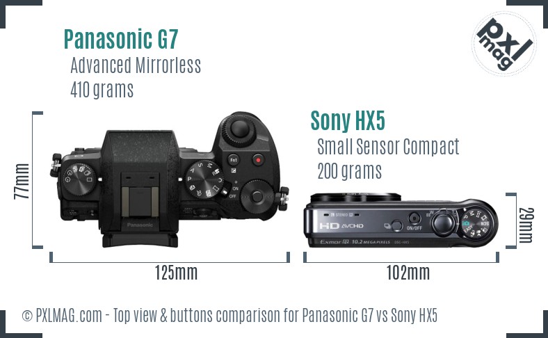 Panasonic G7 vs Sony HX5 top view buttons comparison