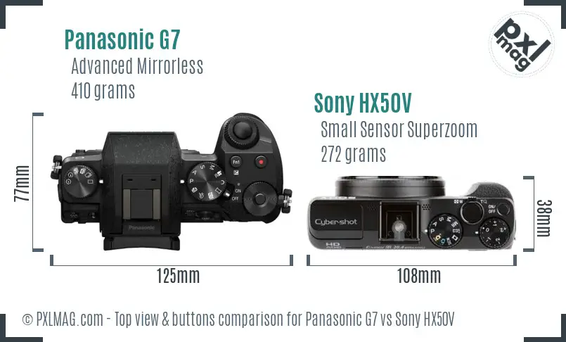 Panasonic G7 vs Sony HX50V top view buttons comparison