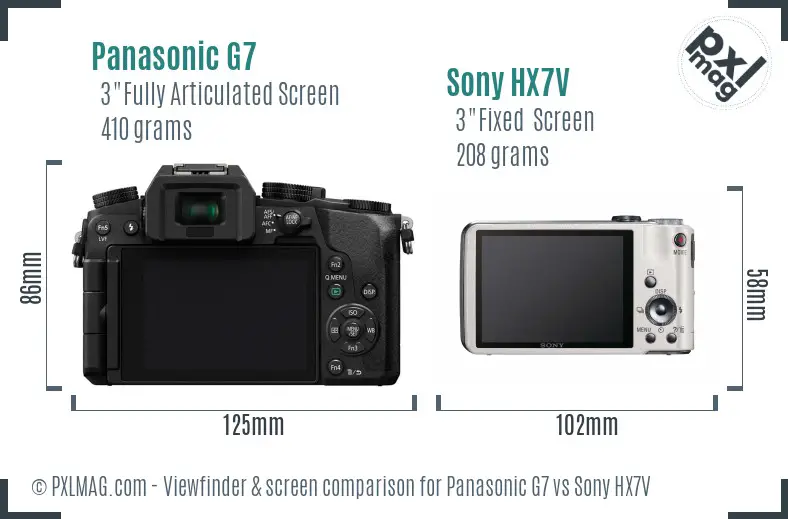 Panasonic G7 vs Sony HX7V Screen and Viewfinder comparison