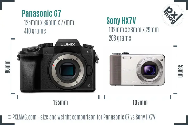 Panasonic G7 vs Sony HX7V size comparison