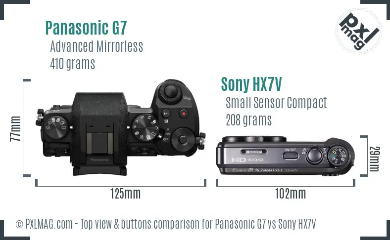 Panasonic G7 vs Sony HX7V top view buttons comparison