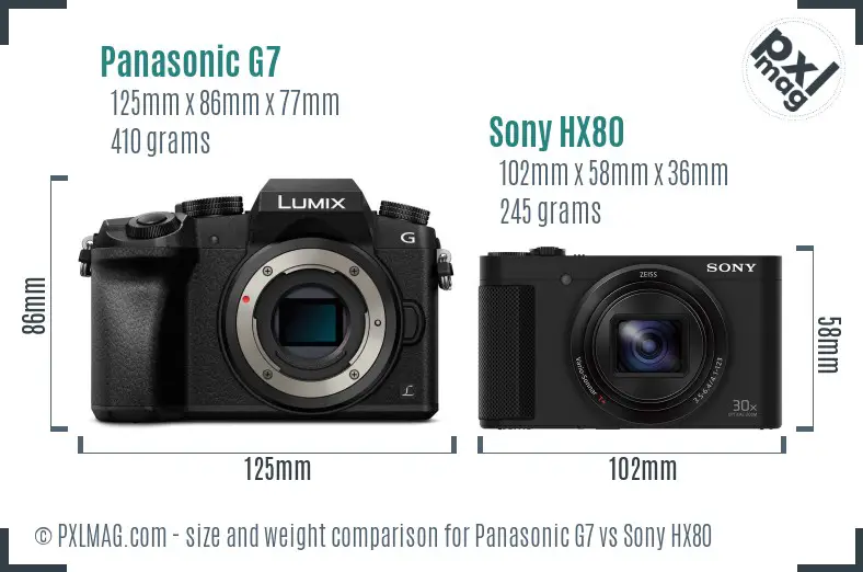 Panasonic G7 vs Sony HX80 size comparison