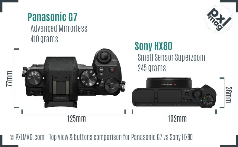 Panasonic G7 vs Sony HX80 top view buttons comparison