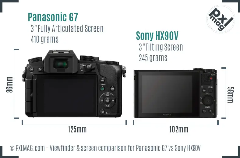 Panasonic G7 vs Sony HX90V Screen and Viewfinder comparison