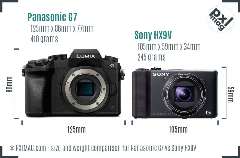 Panasonic G7 vs Sony HX9V size comparison