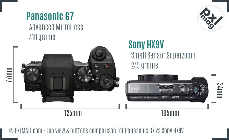 Panasonic G7 vs Sony HX9V top view buttons comparison