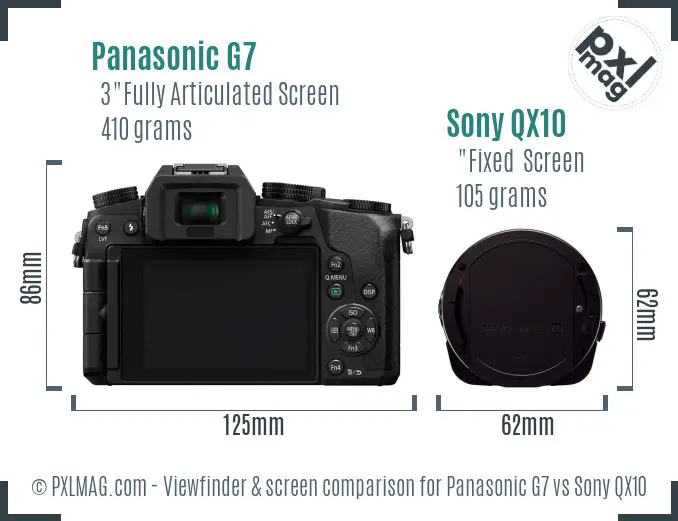 Panasonic G7 vs Sony QX10 Screen and Viewfinder comparison