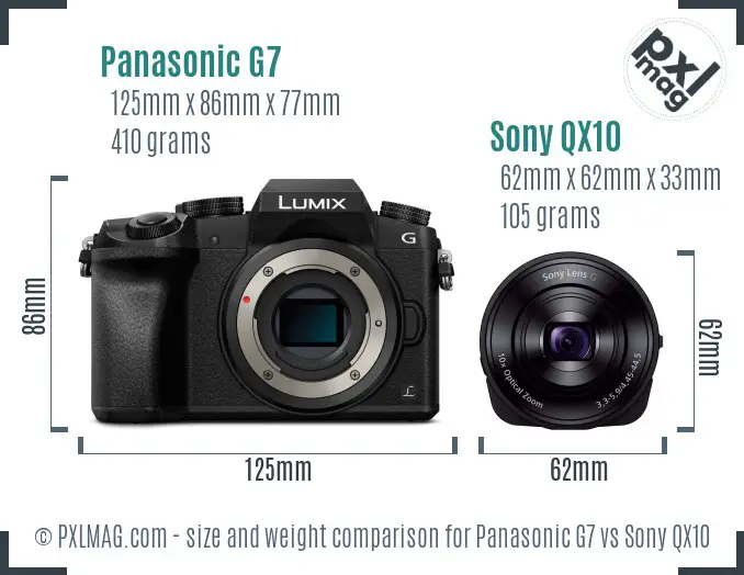 Panasonic G7 vs Sony QX10 size comparison