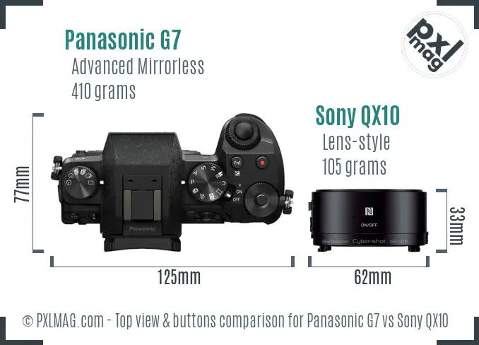 Panasonic G7 vs Sony QX10 top view buttons comparison
