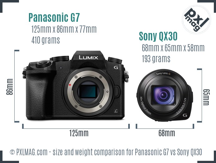 Panasonic G7 vs Sony QX30 size comparison