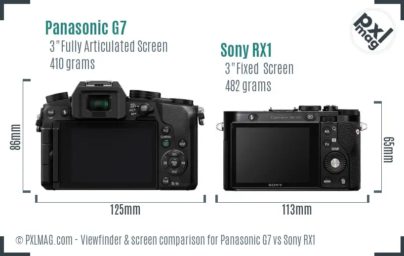 Panasonic G7 vs Sony RX1 Screen and Viewfinder comparison Panasonic G7 vs Sony RX1 Screen and Viewfinder comparison