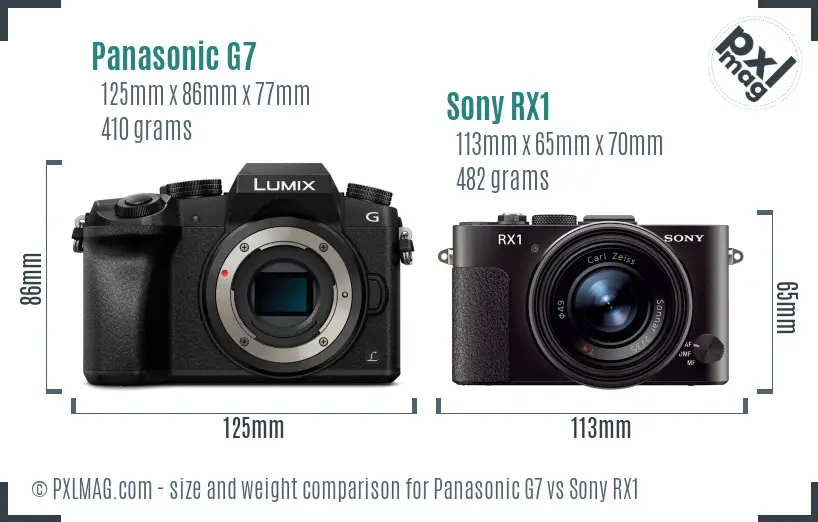Panasonic G7 vs Sony RX1 size comparison