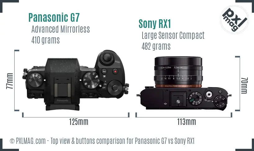 Panasonic G7 vs Sony RX1 top view buttons comparison Panasonic G7 vs Sony RX1 top view buttons comparison