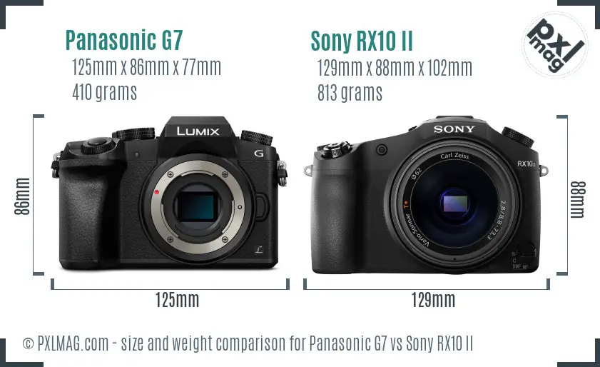 Panasonic G7 vs Sony RX10 II size comparison