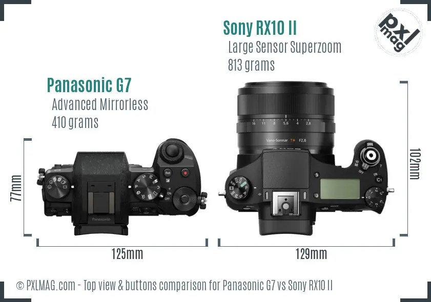 Panasonic G7 vs Sony RX10 II top view buttons comparison