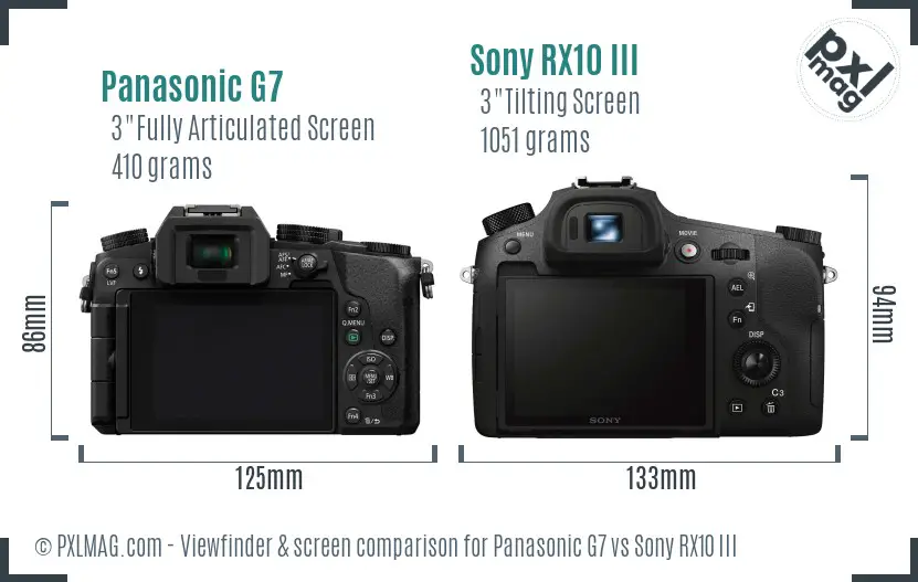 Panasonic G7 vs Sony RX10 III Screen and Viewfinder comparison