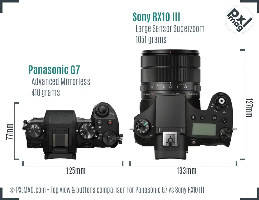 Panasonic G7 vs Sony RX10 III top view buttons comparison