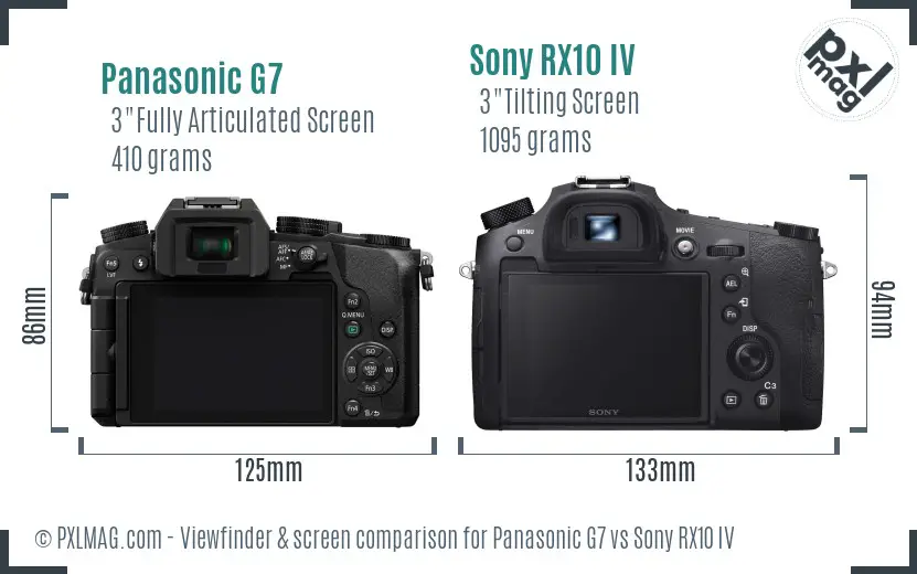 Panasonic G7 vs Sony RX10 IV Screen and Viewfinder comparison