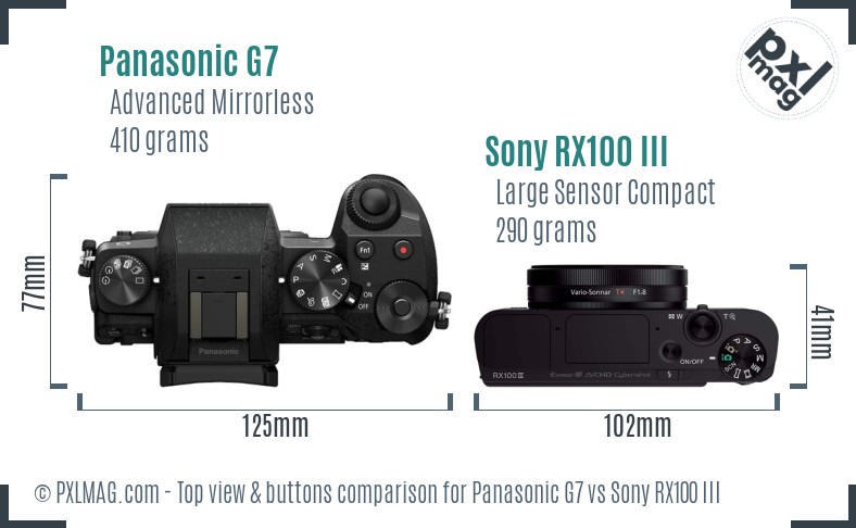 Panasonic G7 vs Sony RX100 III top view buttons comparison
