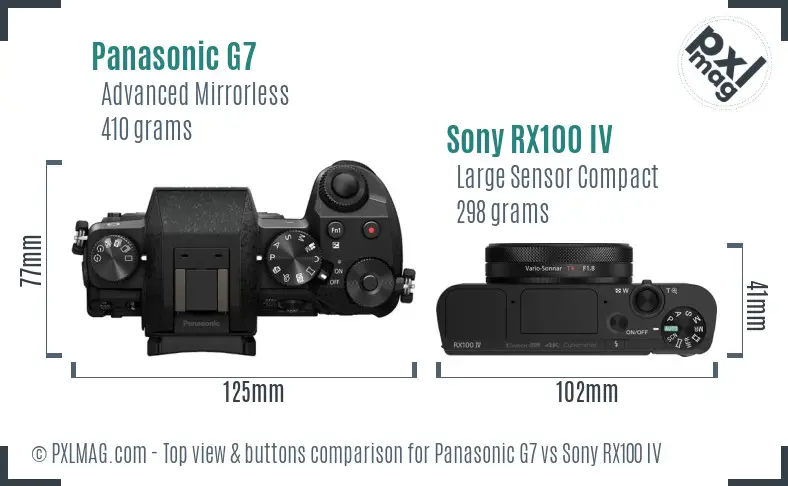 Panasonic G7 vs Sony RX100 IV top view buttons comparison Panasonic G7 vs Sony RX100 IV top view buttons comparison