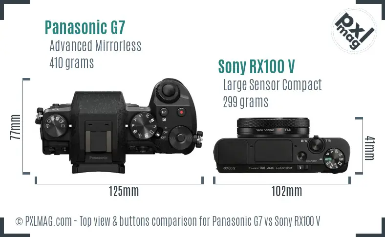Panasonic G7 vs Sony RX100 V top view buttons comparison Panasonic G7 vs Sony RX100 V top view buttons comparison
