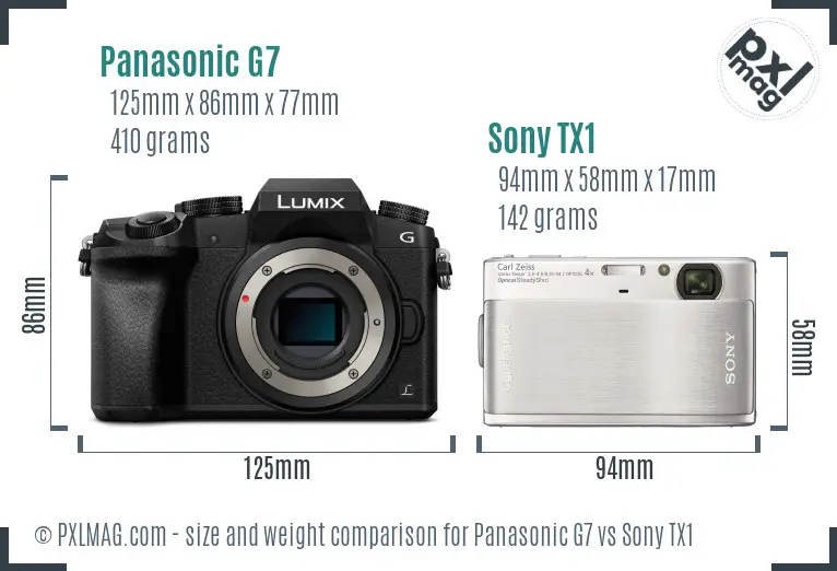Panasonic G7 vs Sony TX1 size comparison Panasonic G7 vs Sony TX1 size comparison