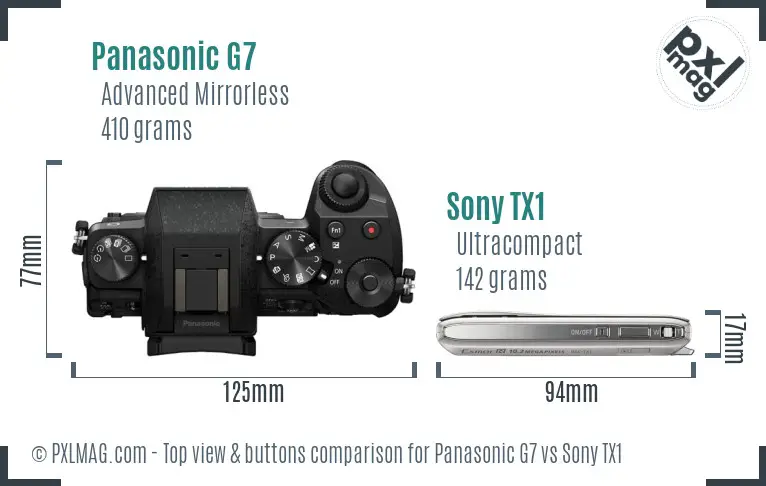 Panasonic G7 vs Sony TX1 top view buttons comparison Panasonic G7 vs Sony TX1 top view buttons comparison