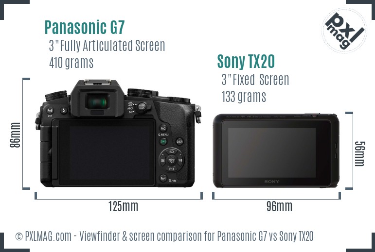 Panasonic G7 vs Sony TX20 Screen and Viewfinder comparison