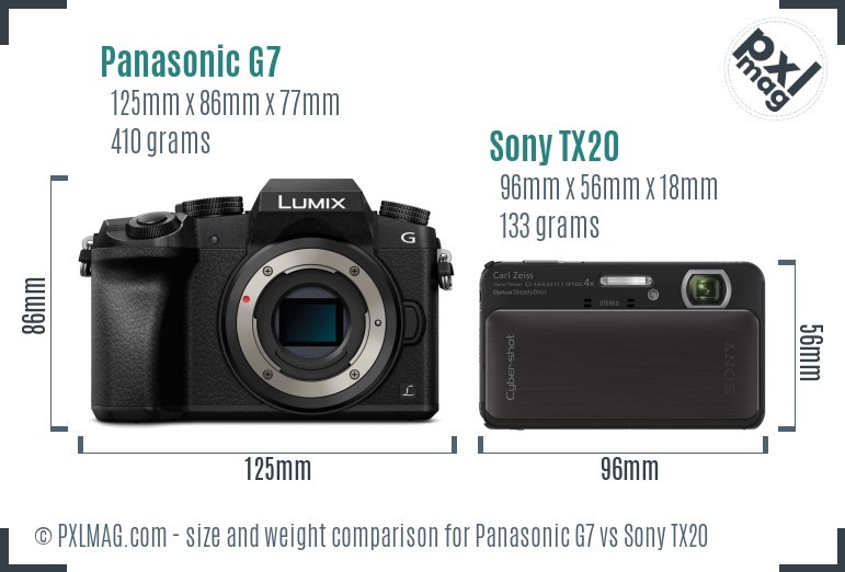 Panasonic G7 vs Sony TX20 size comparison