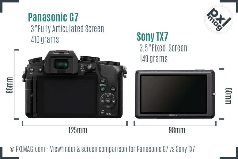 Panasonic G7 vs Sony TX7 Screen and Viewfinder comparison
