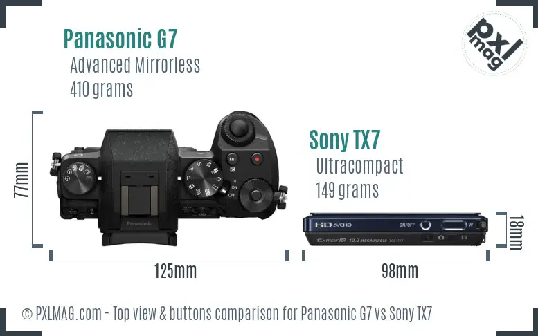 Panasonic G7 vs Sony TX7 top view buttons comparison