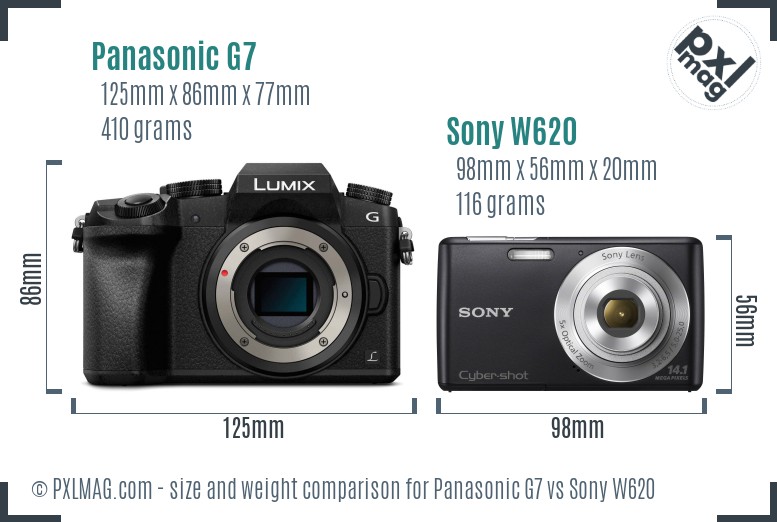 Panasonic G7 vs Sony W620 size comparison Panasonic G7 vs Sony W620 size comparison