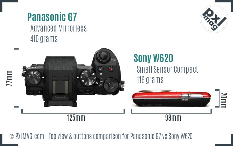 Panasonic G7 vs Sony W620 top view buttons comparison