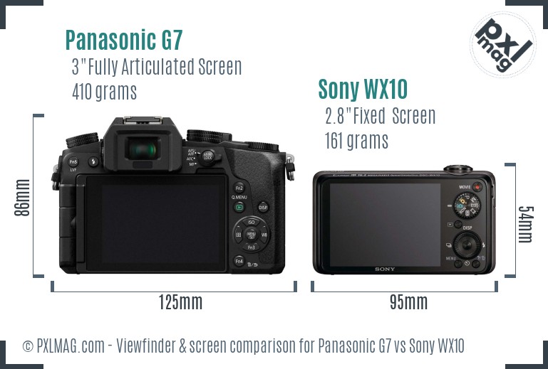 Panasonic G7 vs Sony WX10 Screen and Viewfinder comparison