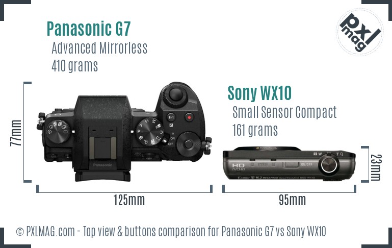 Panasonic G7 vs Sony WX10 top view buttons comparison
