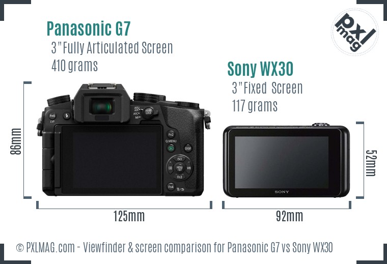 Panasonic G7 vs Sony WX30 Screen and Viewfinder comparison
