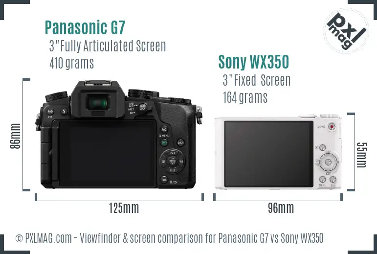 Panasonic G7 vs Sony WX350 Screen and Viewfinder comparison