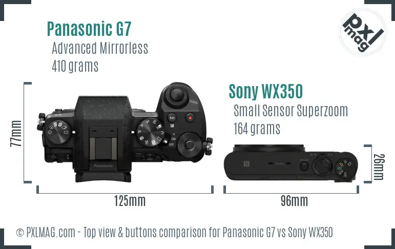 Panasonic G7 vs Sony WX350 top view buttons comparison