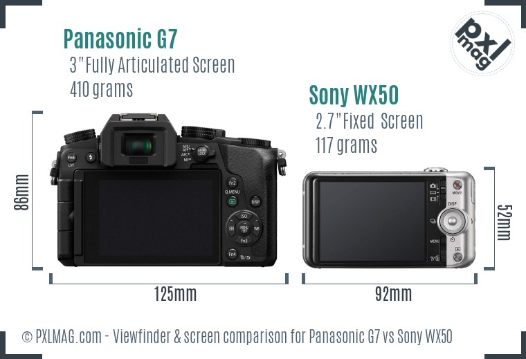 Panasonic G7 vs Sony WX50 Screen and Viewfinder comparison