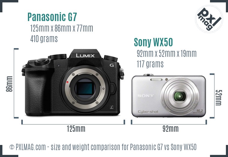 Panasonic G7 vs Sony WX50 size comparison