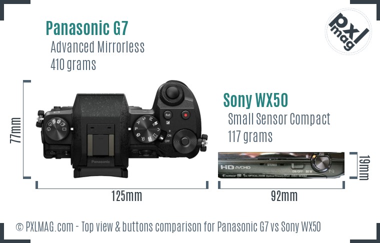 Panasonic G7 vs Sony WX50 top view buttons comparison