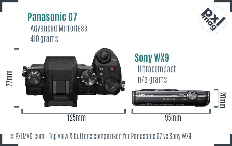 Panasonic G7 vs Sony WX9 top view buttons comparison
