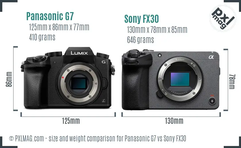 Panasonic G7 vs Sony FX30 size comparison