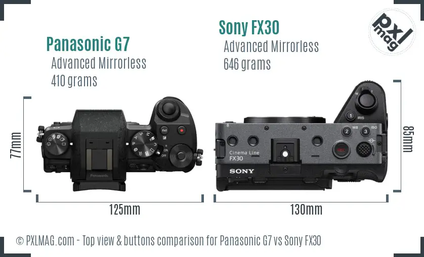 Panasonic G7 vs Sony FX30 top view buttons comparison