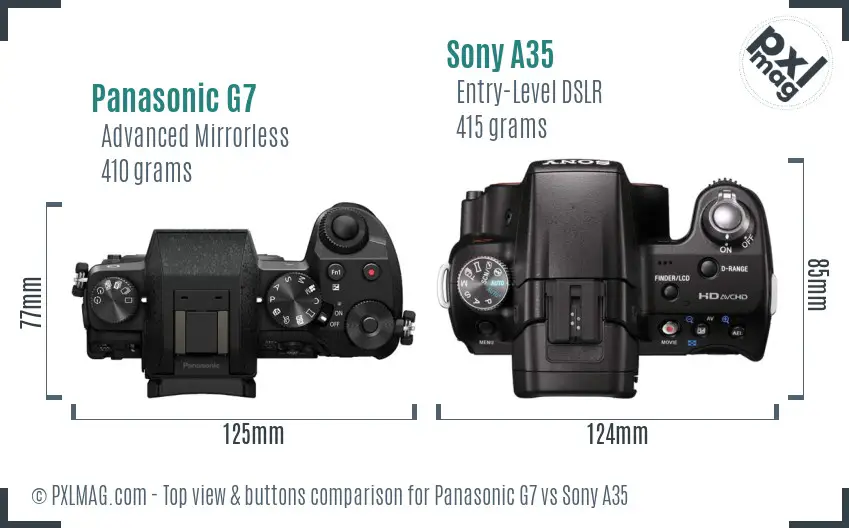 Panasonic G7 vs Sony A35 top view buttons comparison Panasonic G7 vs Sony A35 top view buttons comparison