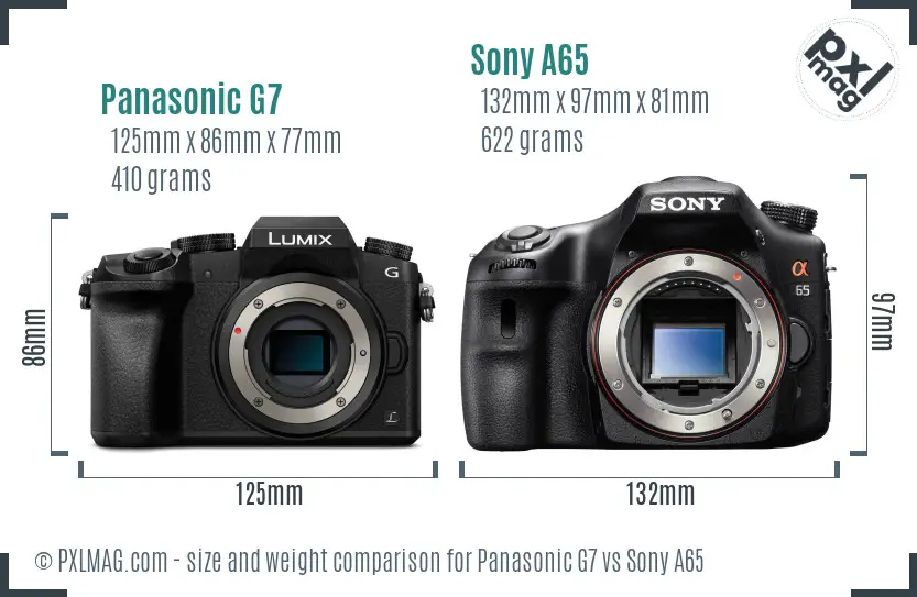 Panasonic G7 vs Sony A65 size comparison